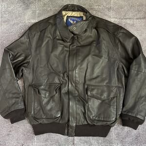 Men's Vintage 90's Airborne Dark Brown Leather A-2 Pilot Bomber Zip Jacket Sz XL